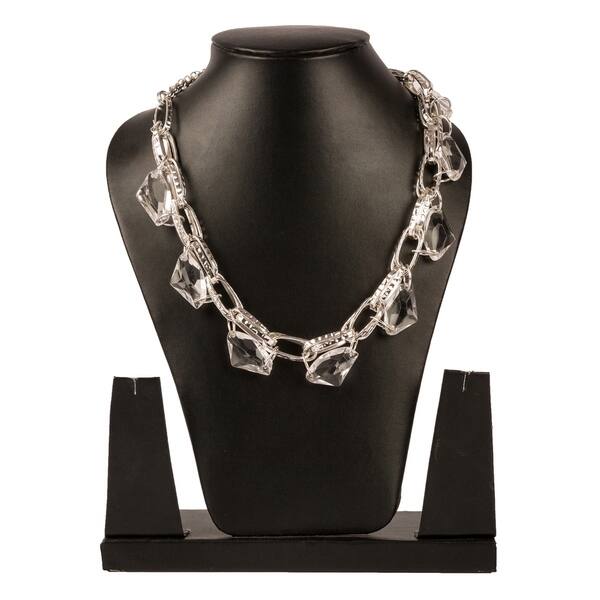 Stylish Silver Link Necklace With Crystal By Gempro Drop Length Inches 50 Cms Overstock