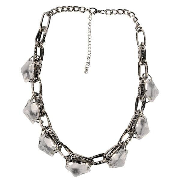 Stylish Silver Link Necklace With Crystal By Gempro Drop Length Inches 50 Cms Overstock