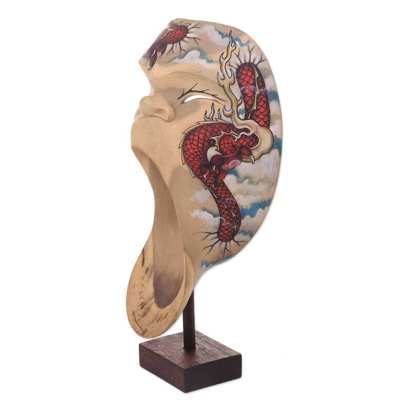 Handmade Dragon Scream Wood Mask (Indonesia) - 11.5" H x 6" W x 3.5" D