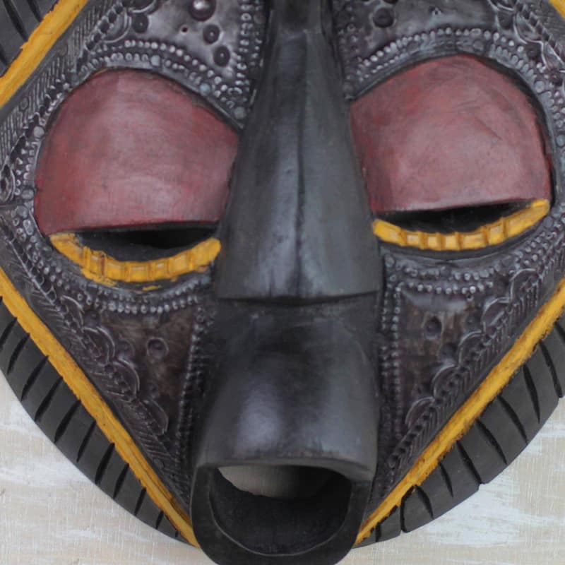 Handmade Patience Africa Wood Mask (Ghana) - 11.75" H x 8.25" W x 3.1" D