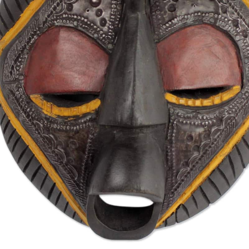 Handmade Patience Africa Wood Mask (Ghana) - 11.75" H x 8.25" W x 3.1" D