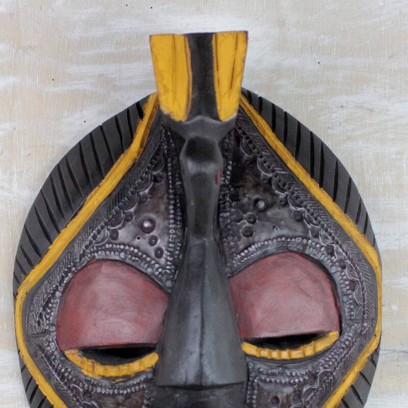 Handmade Patience Africa Wood Mask (Ghana) - 11.75" H x 8.25" W x 3.1" D