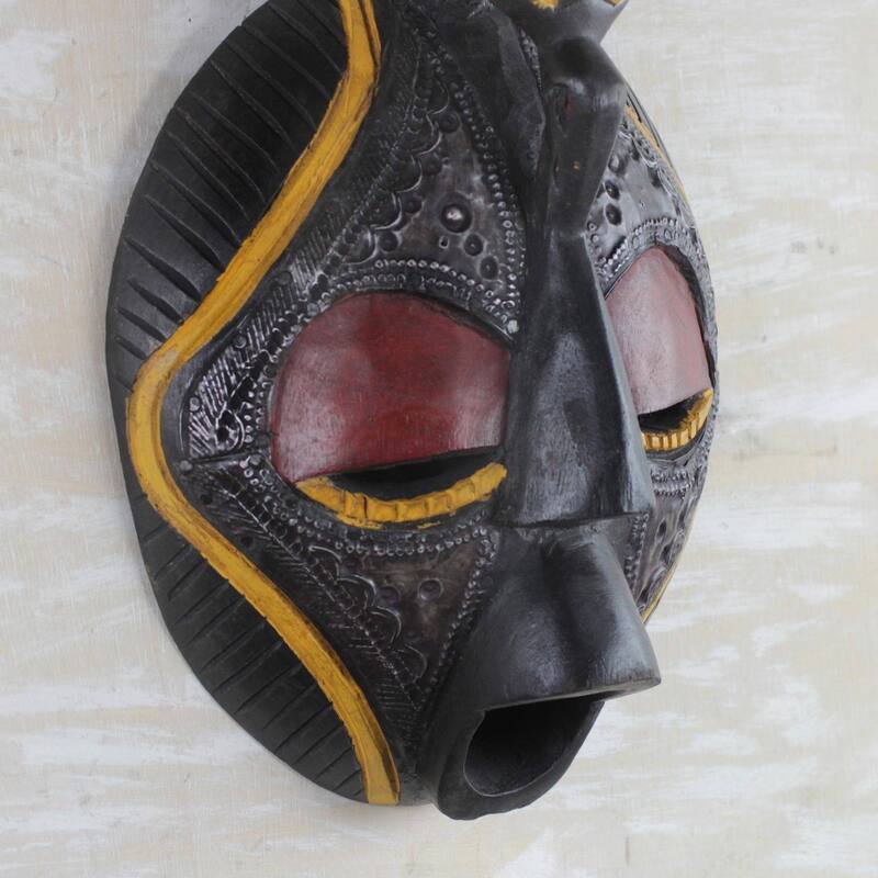 Handmade Patience Africa Wood Mask (Ghana) - 11.75" H x 8.25" W x 3.1" D