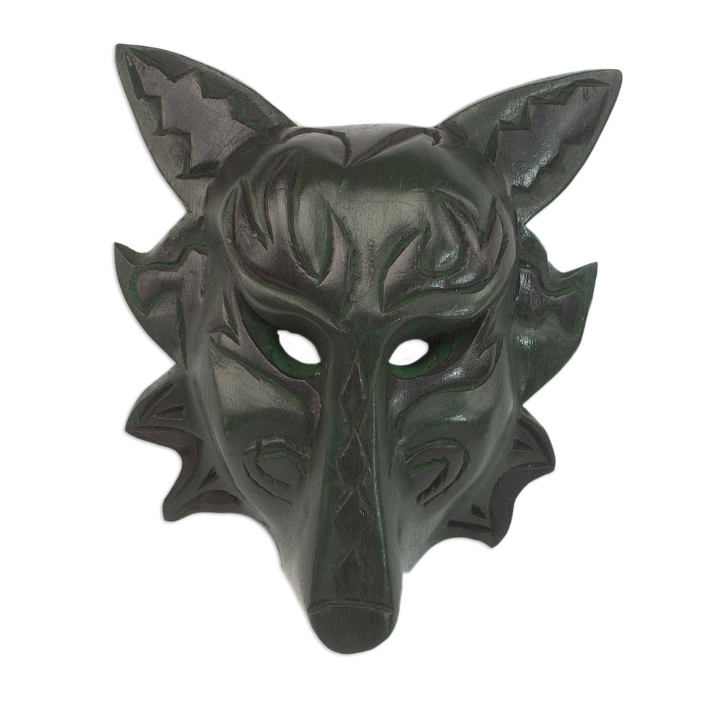 Handmade Forest Wolf Wood Mask (Ghana)