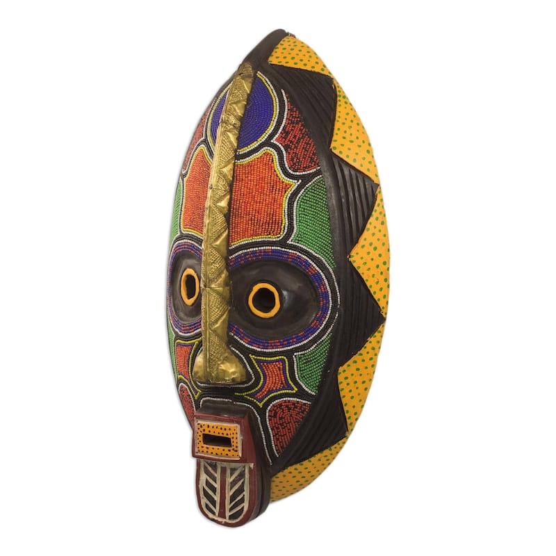 Handmade Spirit Colors African Beaded Wood Mask (Ghana)