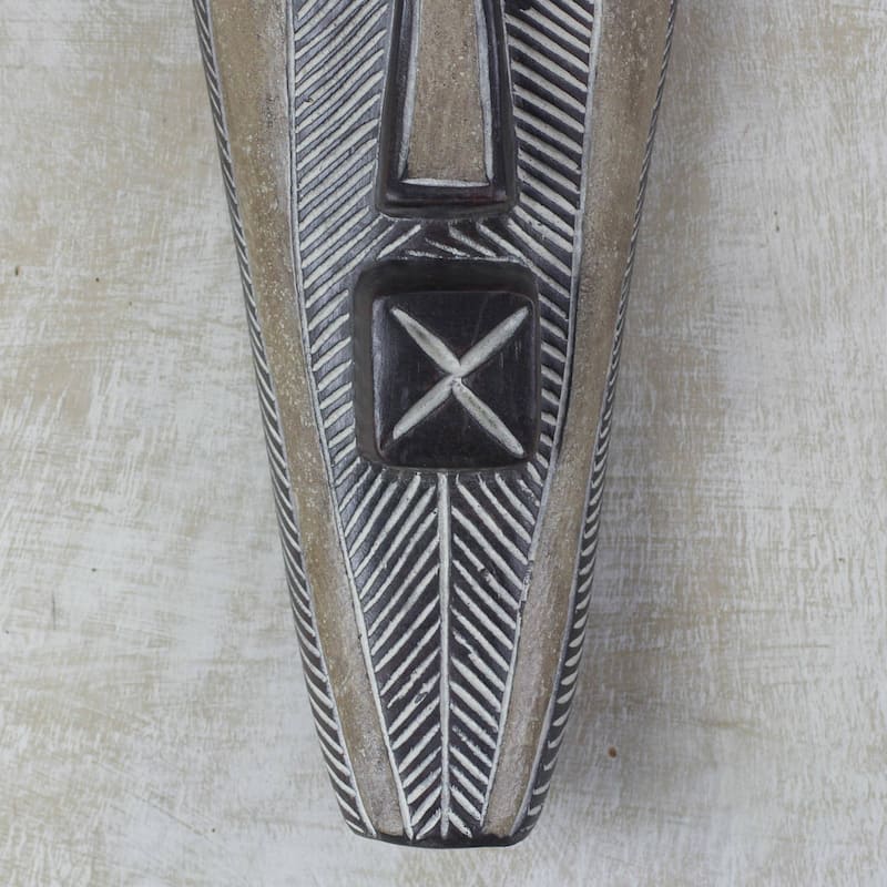 Handmade Songye Man African Wood Mask (Ghana) - 21.25" H x 7.75" W x 3.9" D