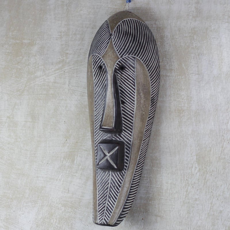 Handmade Songye Man African Wood Mask (Ghana) - 21.25" H x 7.75" W x 3.9" D