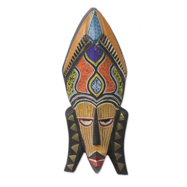 Handmade Sithembiso African Wood And Recycled Glass Beaded Mask (Ghana)