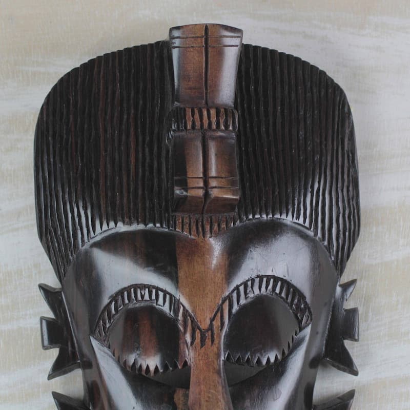Handmade Laughing Happily African Ebony Wood Mask (Ghana)