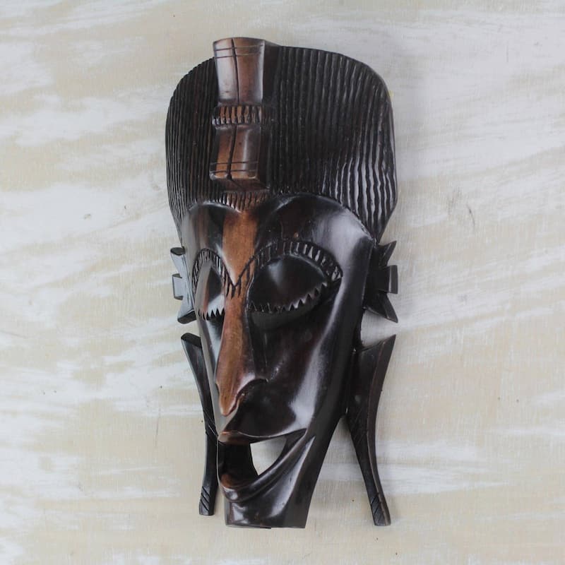 Handmade Laughing Happily African Ebony Wood Mask (Ghana)