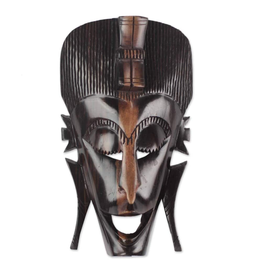 Handmade Laughing Happily African Ebony Wood Mask (Ghana)