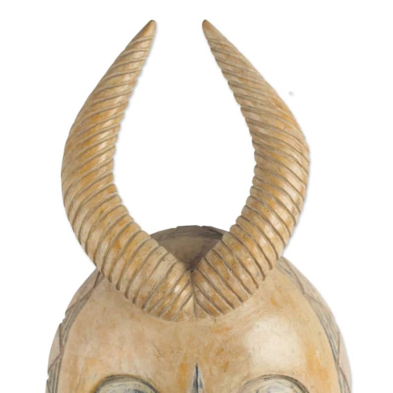 Handmade Yellow Gazelle African Wood Mask (Ghana) - 17.25" H x 9.5" W x 3.5" D