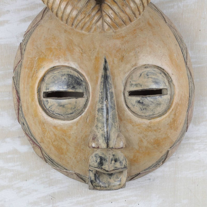 Handmade Yellow Gazelle African Wood Mask (Ghana) - 17.25" H x 9.5" W x 3.5" D