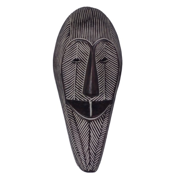 Handmade Happy Woman African Wood Mask (Ghana) - 8.25" x 19"
