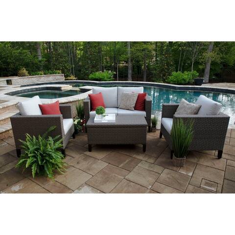 Laurel 4-piece Grey Aluminum and Wicker Deep Seating Set with Sunbrella Fabric