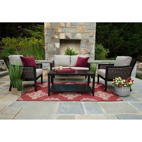 Hawthorn Grey/Mahogany Sunbrella/Aluminum/Wicker 4-piece Deep Seating Patio Set
