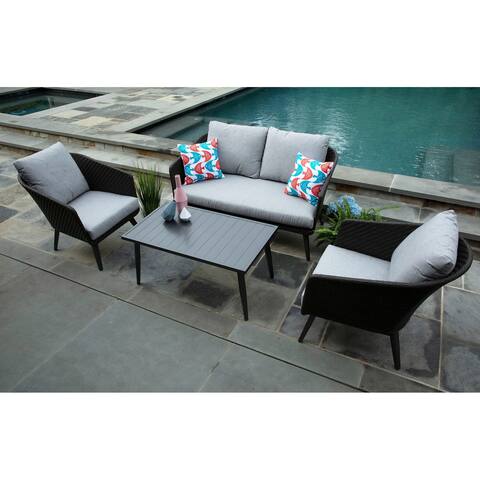Willow 4-piece Deep Seating Grey Wicker Sunbrella Fabric Patio Set
