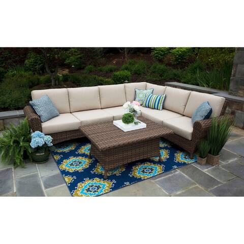 Sunbrella Canopy Home And Garden Outdoor Sofas Chairs Aspen Beige Sunbrella Wicker Aluminum 5 Piece Sectional Patio Set