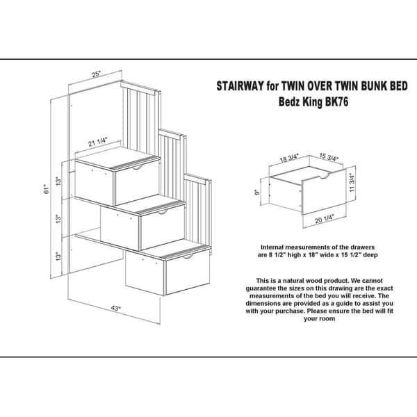 Bedz King Stairway Bunk Beds Twin over Twin with 3 Drawers in the Steps ...