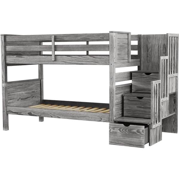 Bedz King Stairway Bunk Beds Twin over Twin with 3 Drawers in the Steps