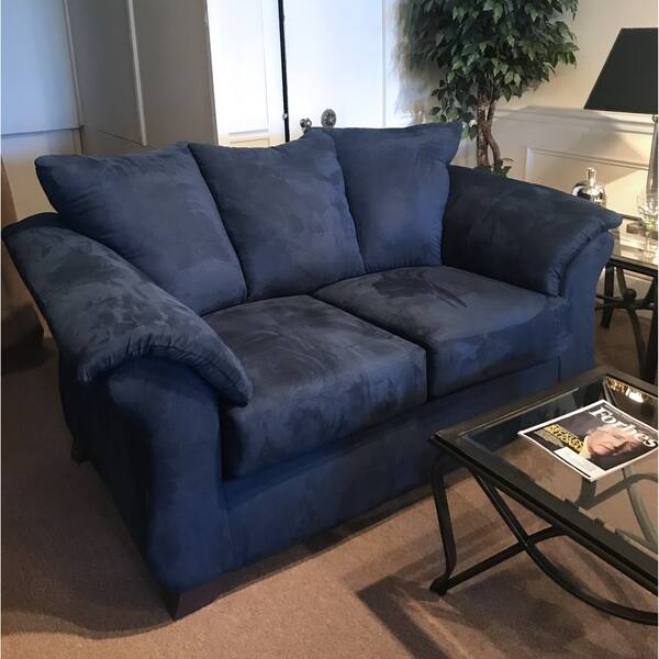 Aruca Navy Blue Microfiber Pillow Back Sofa And Loveseat Set Aruca Navy Blue Microfiber Pillow