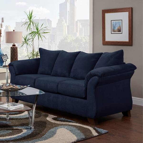 Aruca Navy Blue Microfiber Pillow Back Sofa And Loveseat Set Aruca Navy Blue Microfiber Pillow