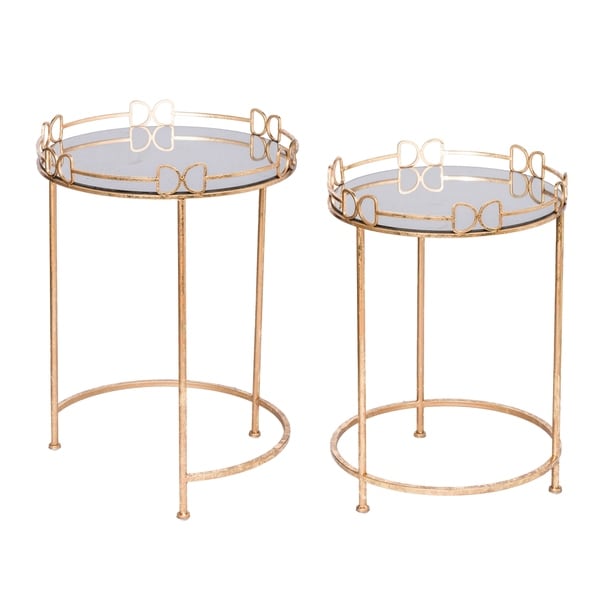 Classic Vintage Gold Mirror Top Side Tables (Set of 2)
