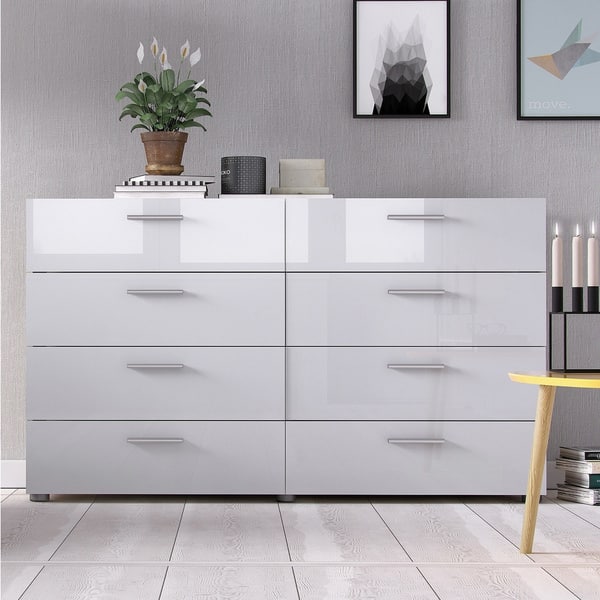 Porch Den Angus High Gloss White Oak 8 Drawer Double Porch Den Angus High Gloss White Oak