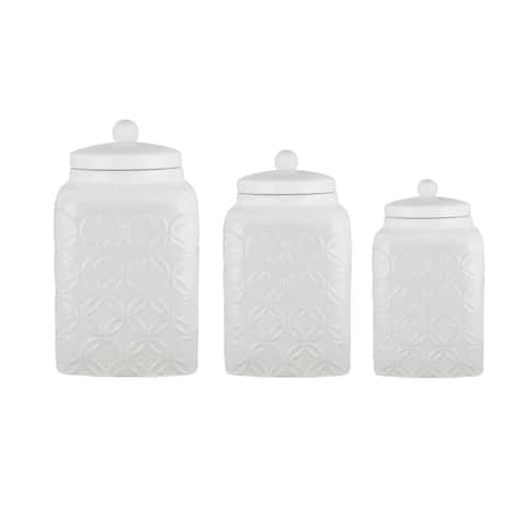 American Atelier Embossed White 3-Piece Ceramic Canister Set with Lids