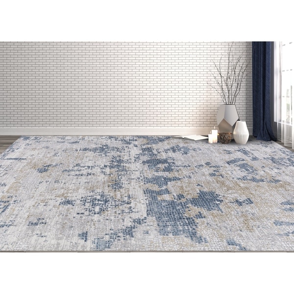Aspen Abstract Blue Viscose/ Polyester Area Rug - 5'3" x 7'6"