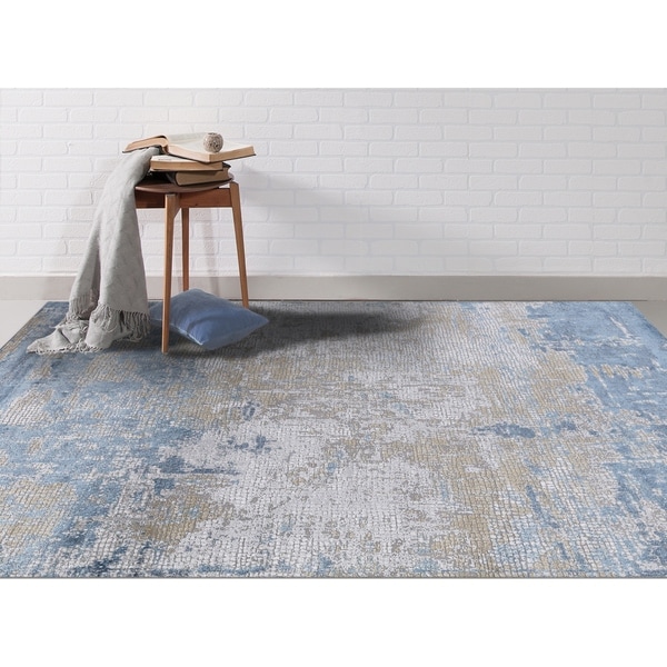 Aspen Abstract Light Blue Viscose/ Polyester Area Rug - 8'6" x 11'6"