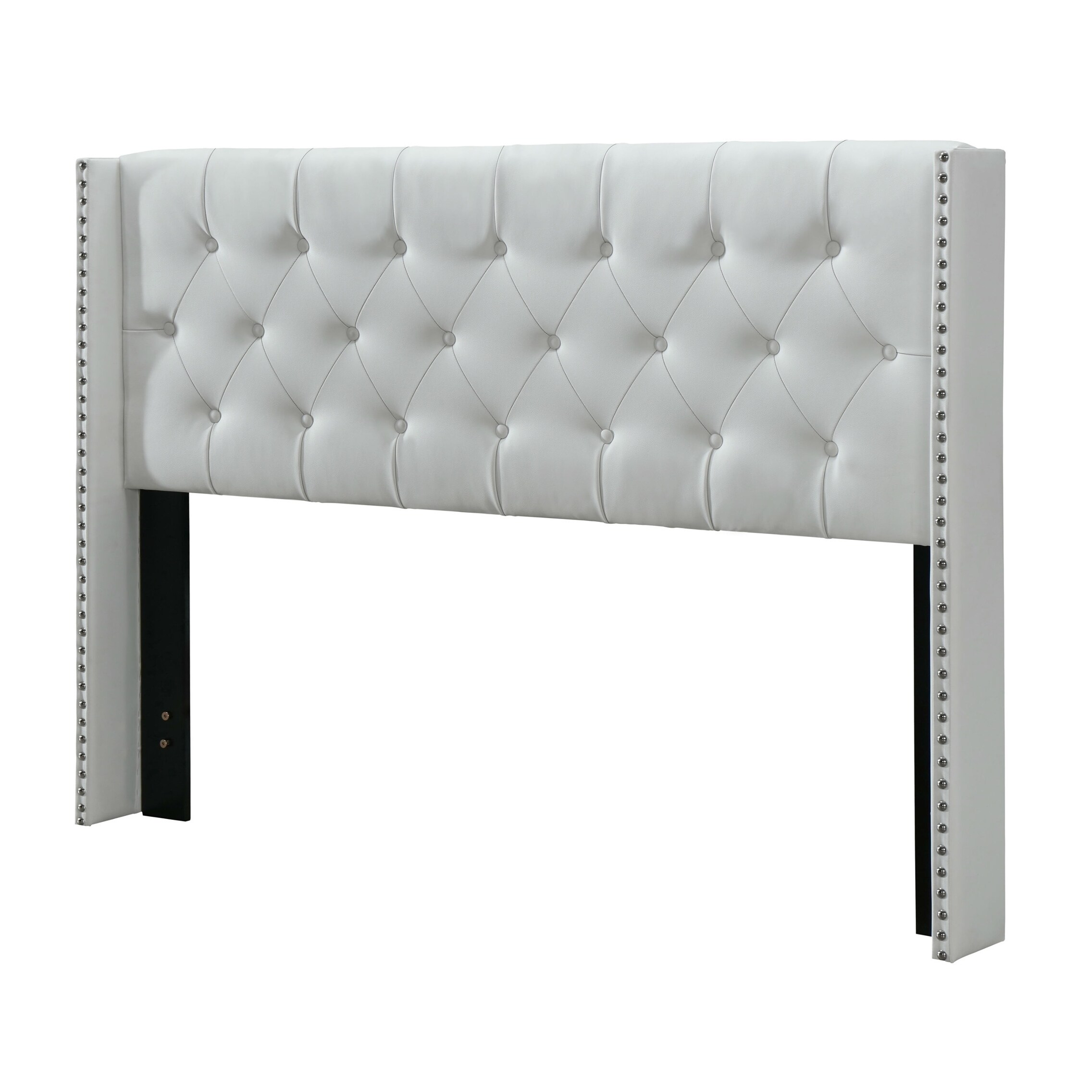 DG Casa Bardy Diamond Tufted Upholstered Panel Bed Frame with Storage Drawers and Nailhead Trim Wingback Headboard Queen Size in Grey Fabric Gray