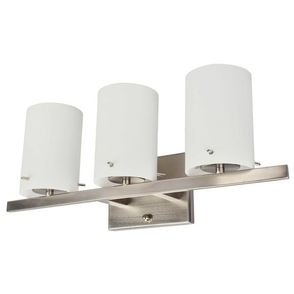 Shop 3 Light Vanity Lighting In Brushed Nickel And White Frosted