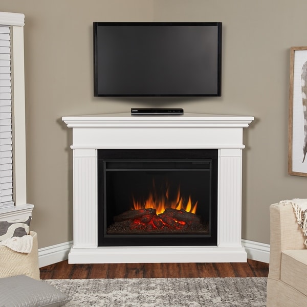 Shop Kennedy Grand Corner Electric Fireplace In White Overstock