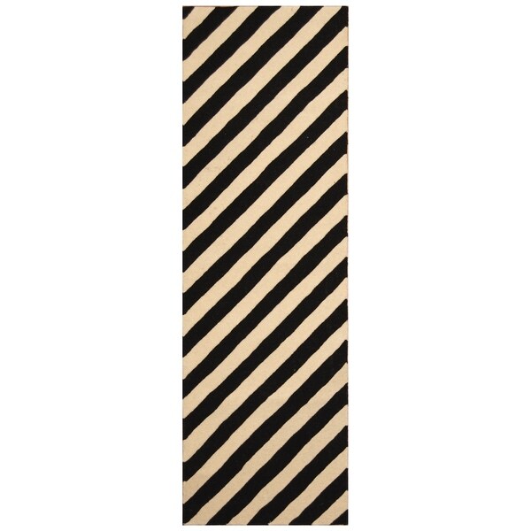 Handmade Striped Tibetan Wool Rug (India) - 2'6 x 8'