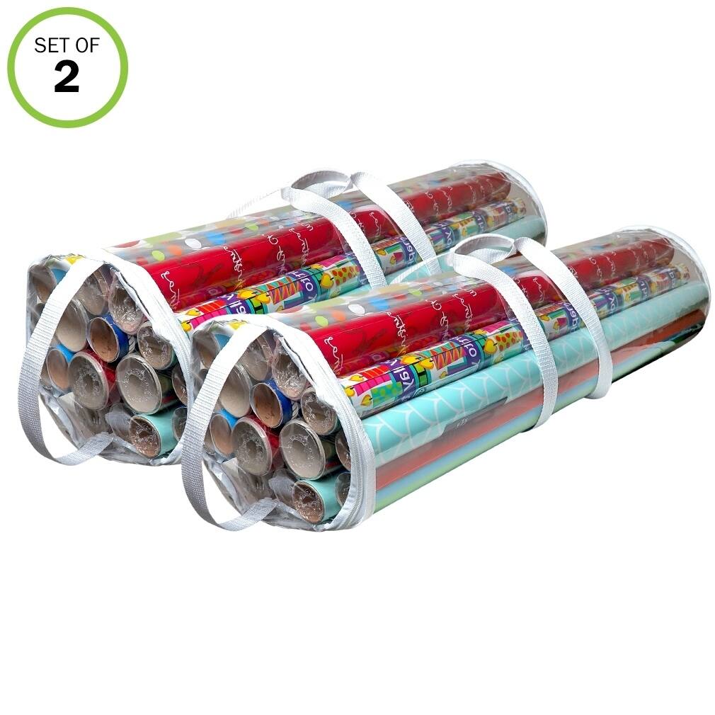 Evelots Clear Gift Wrap Organizers with Handles for Up to 50 Rolls- Set of 2 - Set of 2
