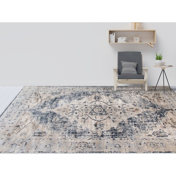 Rotterdam Classic Gray Chenille/ Poly Area Rug - 5'3" x 7'7"