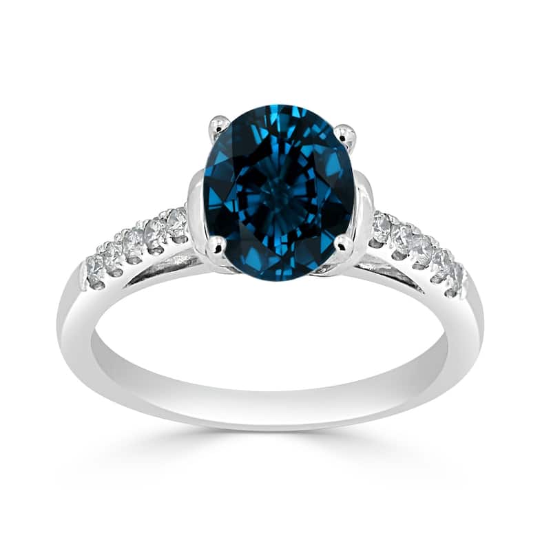 Auriya 2ct Fancy Oval London Blue Topaz and Diamond Engagement Ring 1/6ctw 14k Gold
