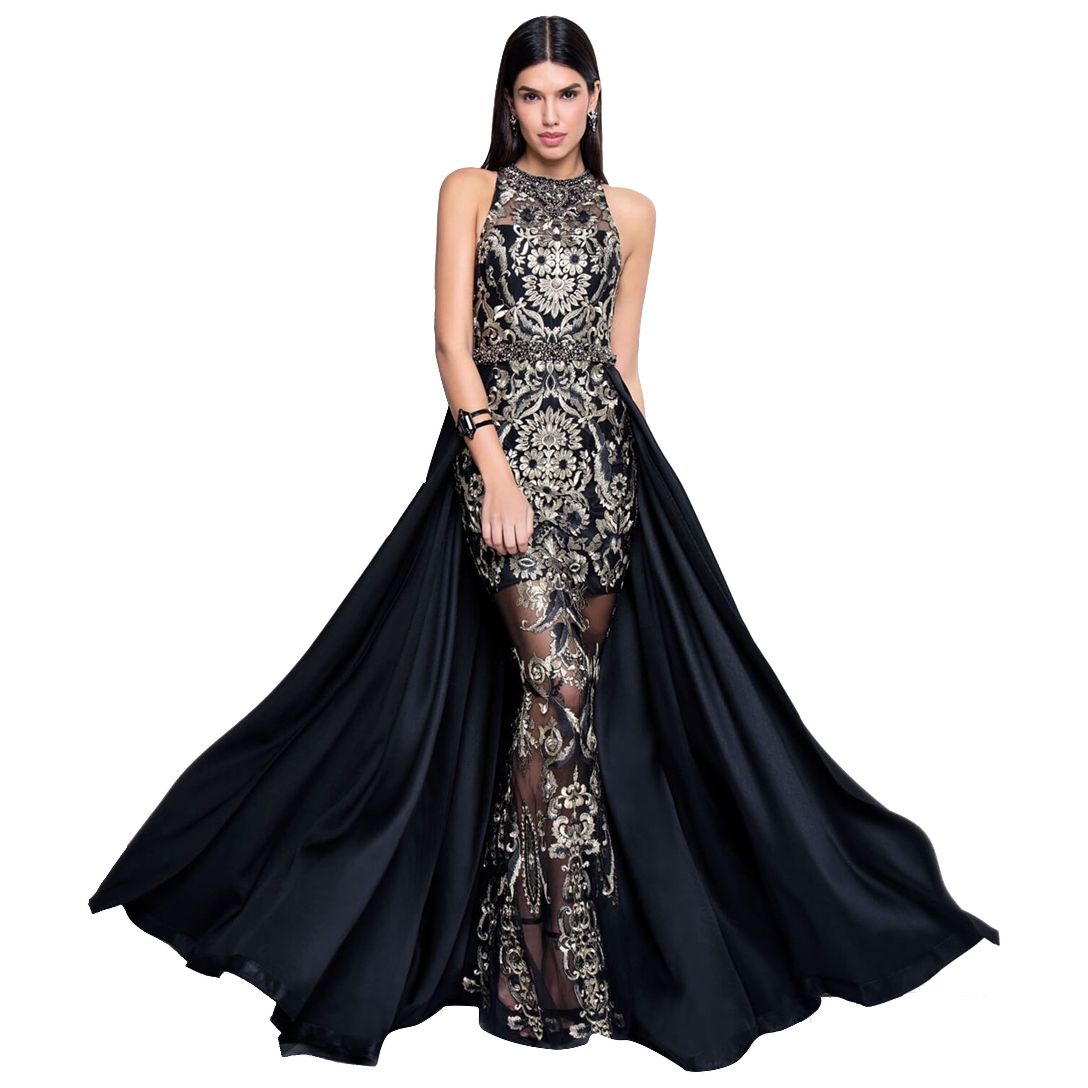 black and gold long evening dress