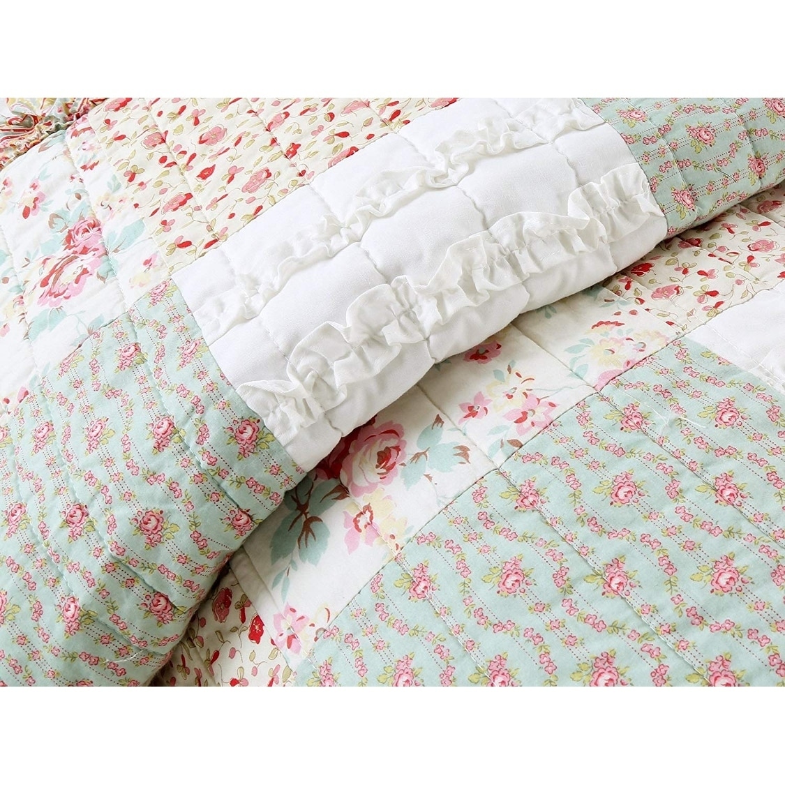 Shop Cozy Line Raila Floral Patchwork Reversible Cotton Quilt Set