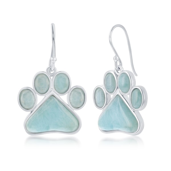 La Preciosa Sterling Silver Natural Larimar Paw Print Earrings La Preciosa Sterling Silver Natural Larimar Paw Print Earrings