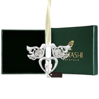 Matashi Chrome Plated Crystal Studded Silver Love Doves Birds Hanging Ornament with Heart