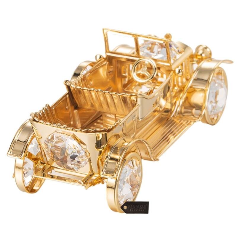 24K Gold Plated Crystal Studded Vintage Car Ornament by Matashi