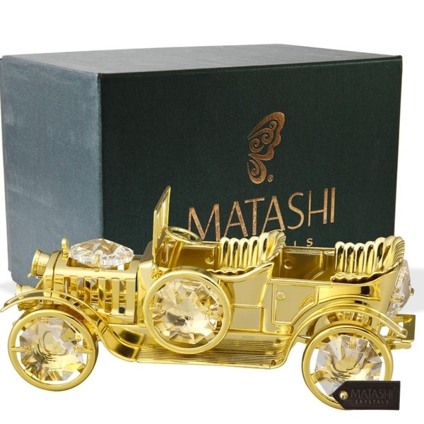 24K Gold Plated Crystal Studded Vintage Car Ornament by Matashi