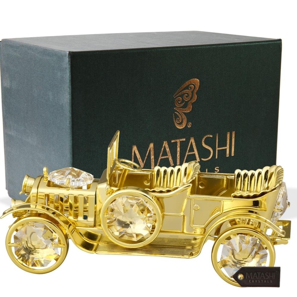 24K Gold Plated Crystal Studded Vintage Car Ornament by Matashi