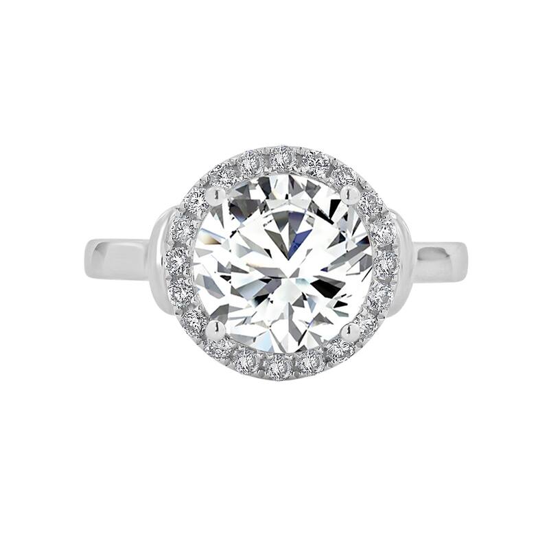Round 2ct Moissanite and 1/4ct TDW Diamond Halo Engagement Ring