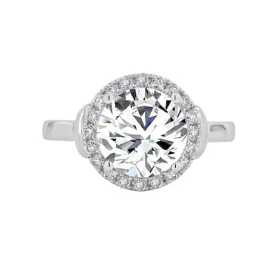 Round 2ct Moissanite and 1/4ct TDW Diamond Halo Engagement Ring