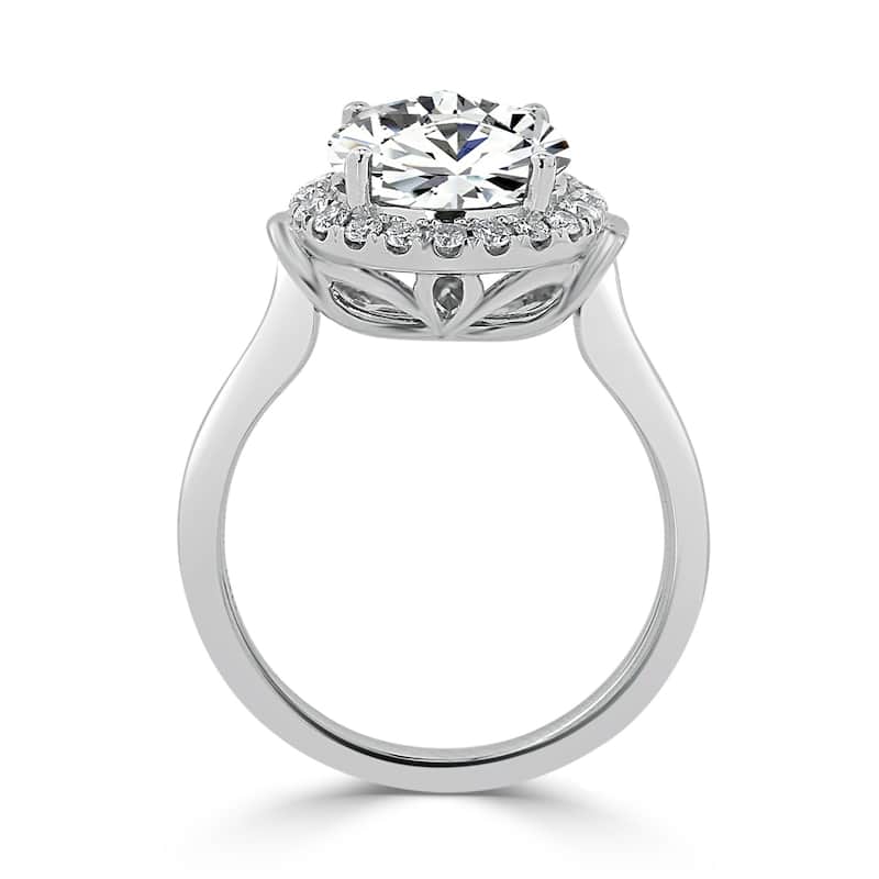 Round 2ct Moissanite and 1/4ct TDW Diamond Halo Engagement Ring