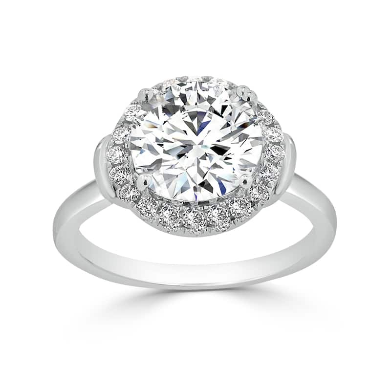 Round 2ct Moissanite and 1/4ct TDW Diamond Halo Engagement Ring