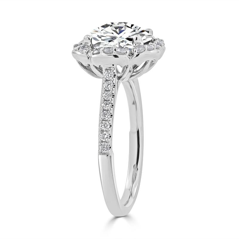 Round 2ct Moissanite and 3/8ct TDW Diamond Halo Engagement Ring